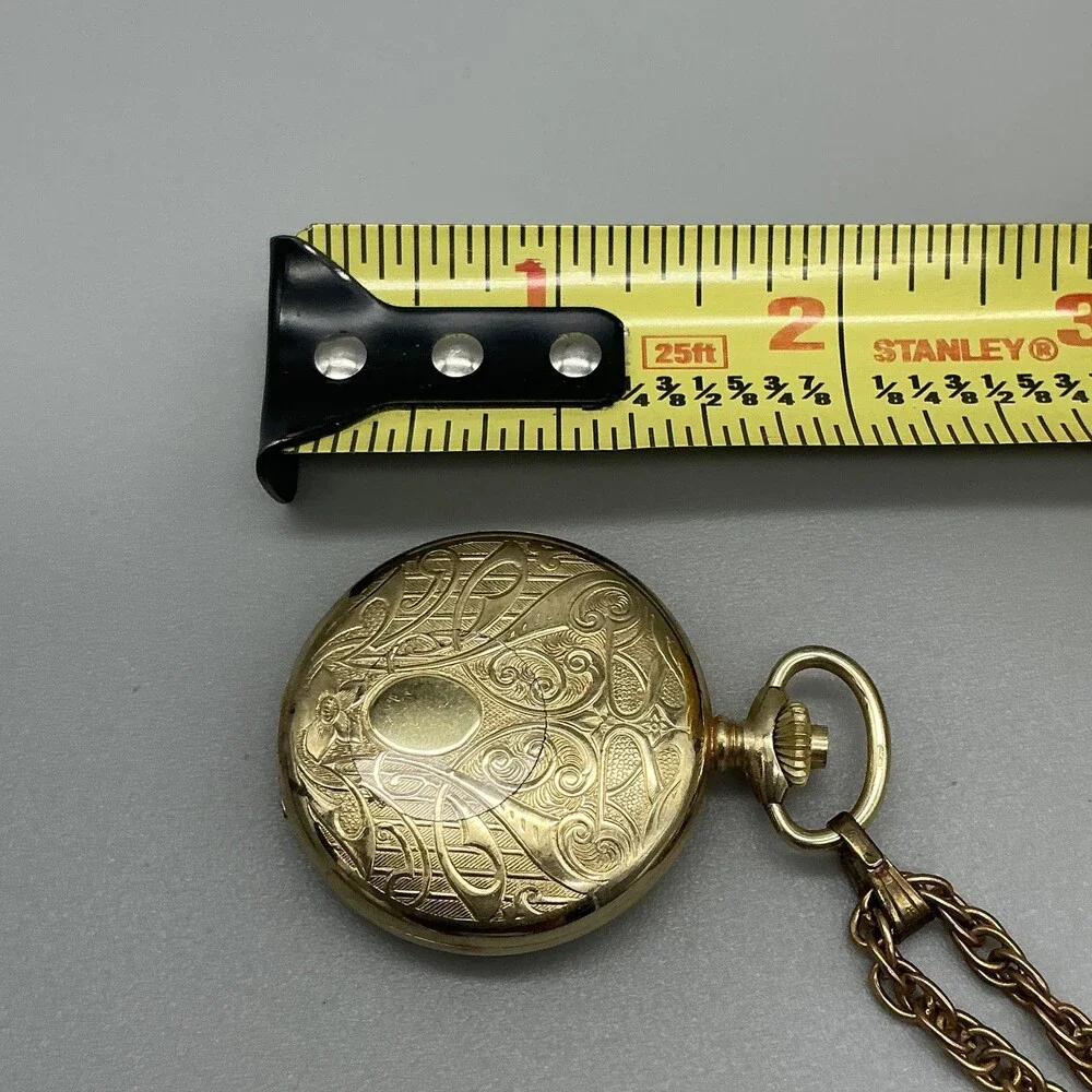 Vintage North Star Watch Pendant Women 36mm Gold Full Hunter Manual Wind Chain